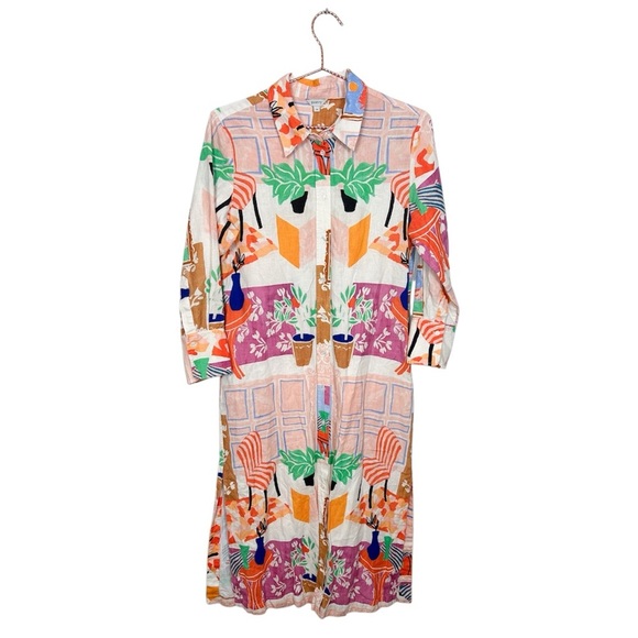 Poetry Dresses & Skirts - Poetry Multicolor Linen Blend Long Sleeve Plant Print Dress